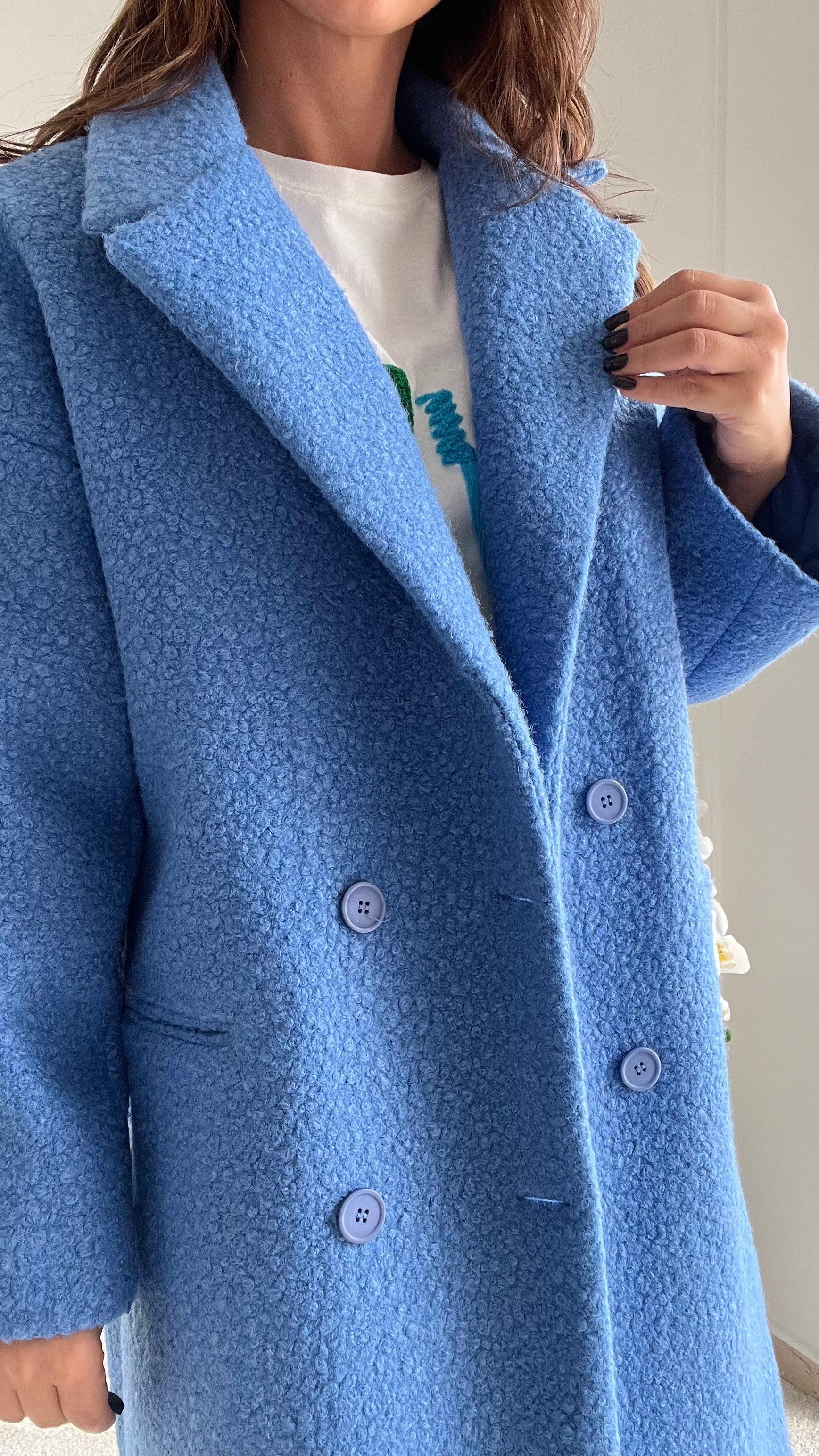 Blue Oversized Teddy Coat