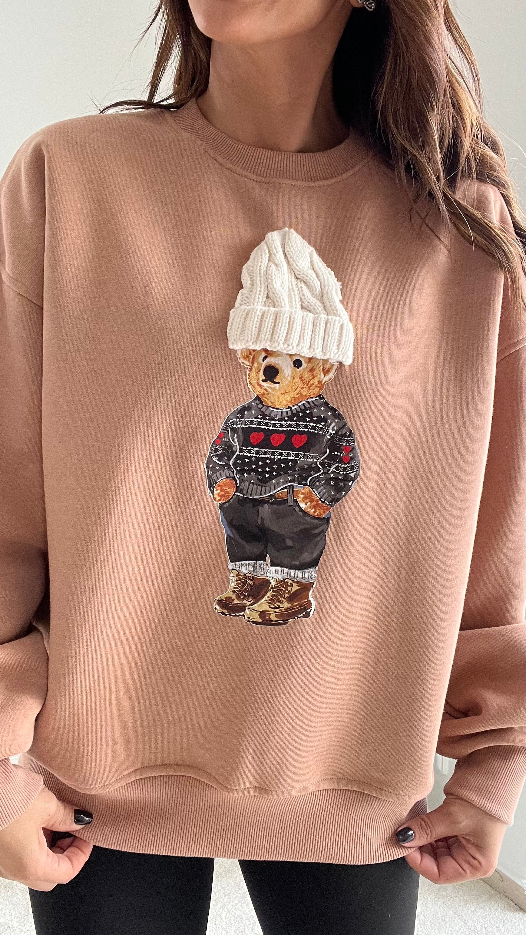 Cute Teddy Bear Sweatshirt in Brown
