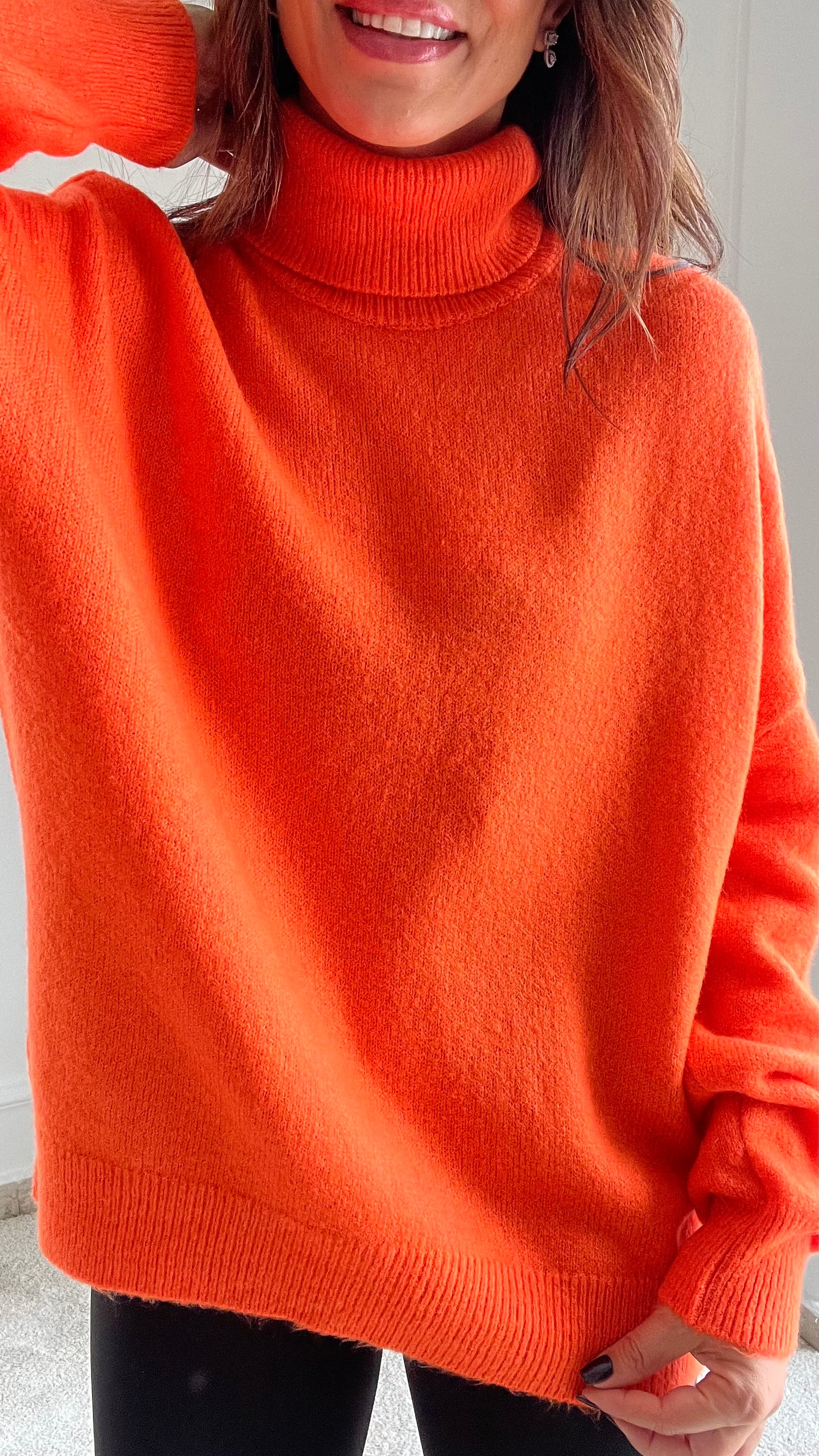 High Neck Knit Sweater in Orange
