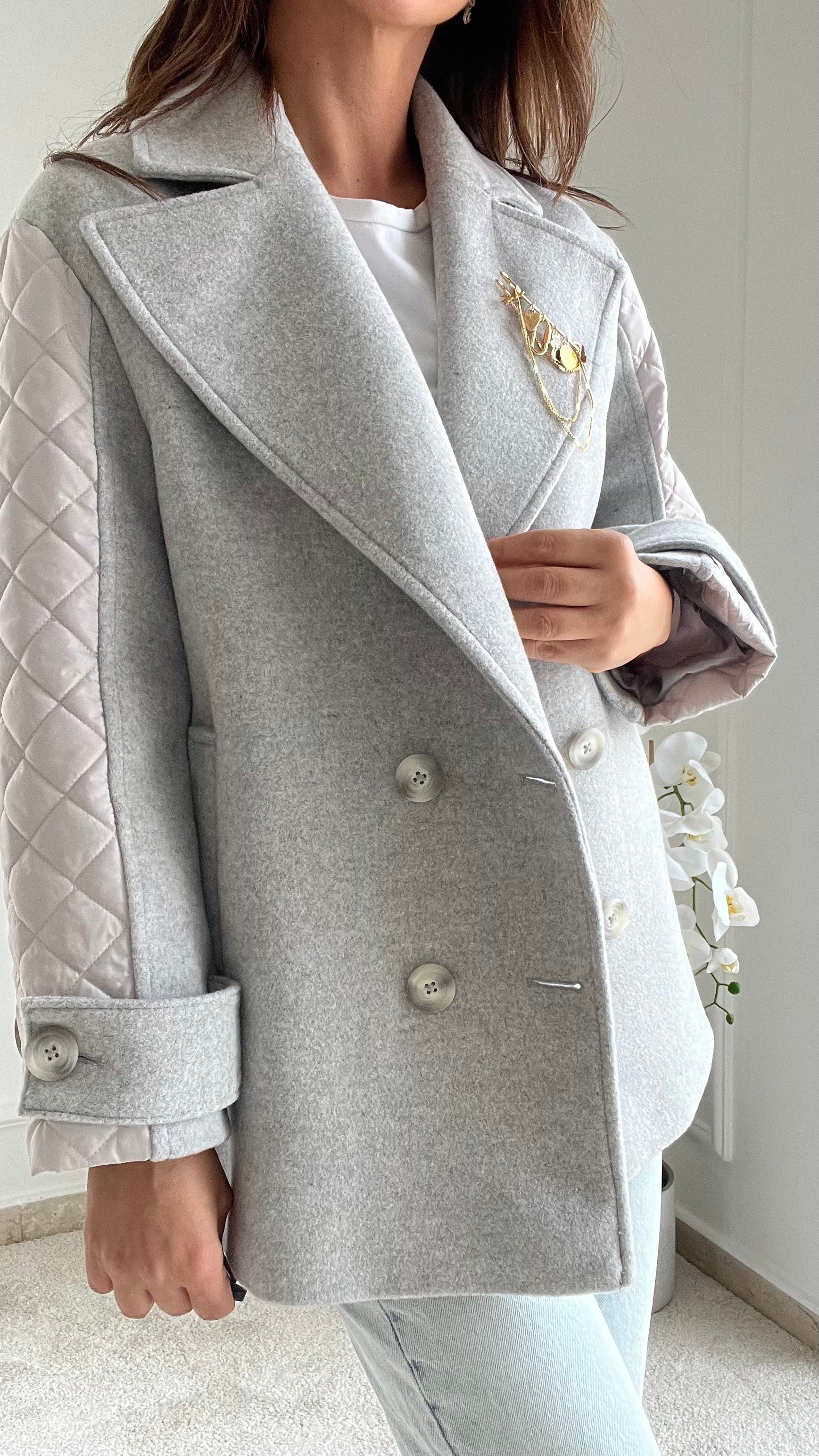 Grey Quilted Sleeve Coat