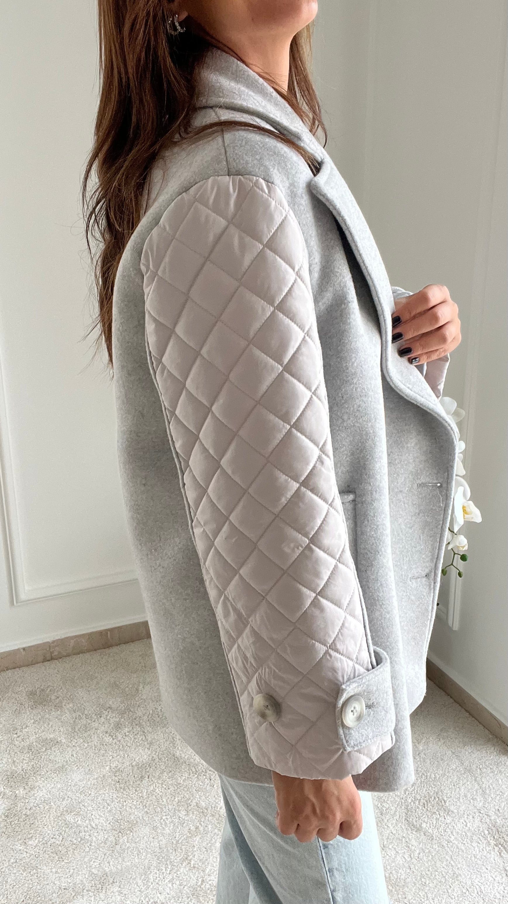 Grey Quilted Sleeve Coat